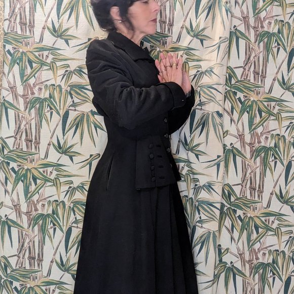 40s GOTH Black Wool Princess Coat sz XS Jaunty Juniors Mint Cond Warm & Elegant! - Picture 6 of 8